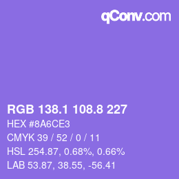 カラーコード: RGB 138.1 108.8 227 | qconv.com