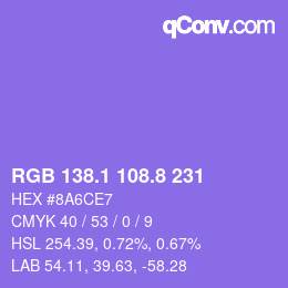 カラーコード: RGB 138.1 108.8 231 | qconv.com