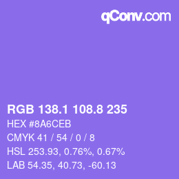 カラーコード: RGB 138.1 108.8 235 | qconv.com