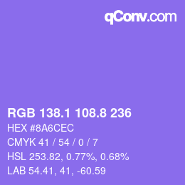 カラーコード: RGB 138.1 108.8 236 | qconv.com