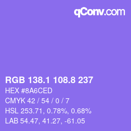 カラーコード: RGB 138.1 108.8 237 | qconv.com