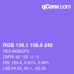 カラーコード: RGB 138.1 108.8 240 | qconv.com