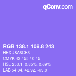 カラーコード: RGB 138.1 108.8 243 | qconv.com