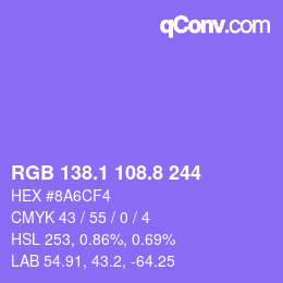 カラーコード: RGB 138.1 108.8 244 | qconv.com