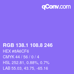 カラーコード: RGB 138.1 108.8 246 | qconv.com