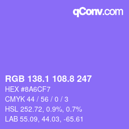 カラーコード: RGB 138.1 108.8 247 | qconv.com
