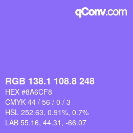 カラーコード: RGB 138.1 108.8 248 | qconv.com