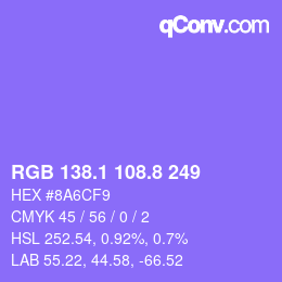 カラーコード: RGB 138.1 108.8 249 | qconv.com