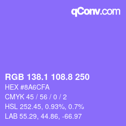 カラーコード: RGB 138.1 108.8 250 | qconv.com