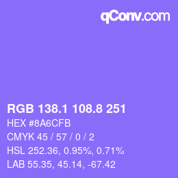 カラーコード: RGB 138.1 108.8 251 | qconv.com