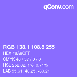 カラーコード: RGB 138.1 108.8 255 | qconv.com
