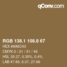 Color code: RGB 138.1 108.8 67 | qconv.com