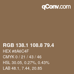 カラーコード: RGB 138.1 108.8 79.4 | qconv.com