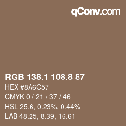 Color code: RGB 138.1 108.8 87 | qconv.com