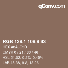 Color code: RGB 138.1 108.8 93 | qconv.com