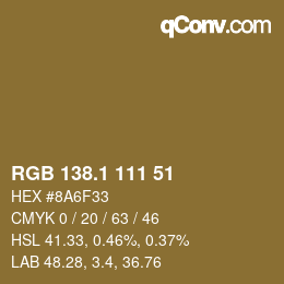 カラーコード: RGB 138.1 111 51 | qconv.com