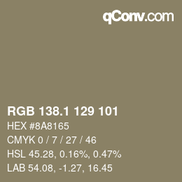 カラーコード: RGB 138.1 129 101 | qconv.com