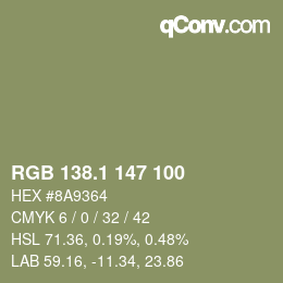 カラーコード: RGB 138.1 147 100 | qconv.com