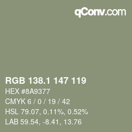 カラーコード: RGB 138.1 147 119 | qconv.com