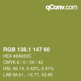 カラーコード: RGB 138.1 147 60 | qconv.com