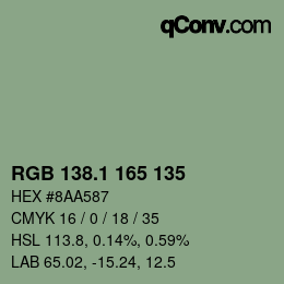カラーコード: RGB 138.1 165 135 | qconv.com