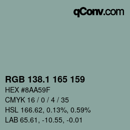 カラーコード: RGB 138.1 165 159 | qconv.com