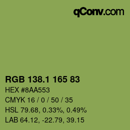 カラーコード: RGB 138.1 165 83 | qconv.com
