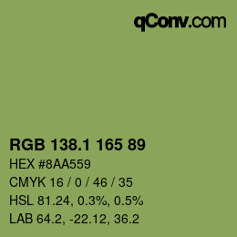 カラーコード: RGB 138.1 165 89 | qconv.com