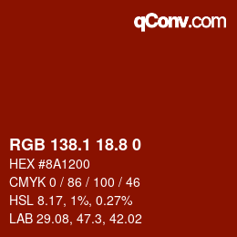 Color code: RGB 138.1 18.8 0 | qconv.com