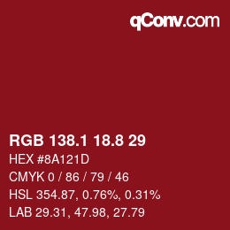 カラーコード: RGB 138.1 18.8 29 | qconv.com