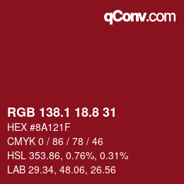 カラーコード: RGB 138.1 18.8 31 | qconv.com