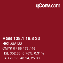カラーコード: RGB 138.1 18.8 33 | qconv.com