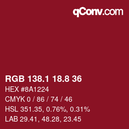 カラーコード: RGB 138.1 18.8 36 | qconv.com