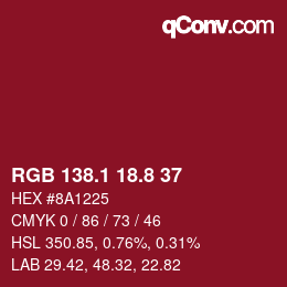 カラーコード: RGB 138.1 18.8 37 | qconv.com