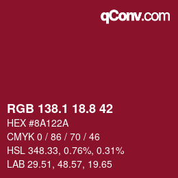 カラーコード: RGB 138.1 18.8 42 | qconv.com