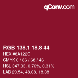 カラーコード: RGB 138.1 18.8 44 | qconv.com
