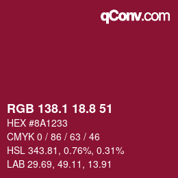 カラーコード: RGB 138.1 18.8 51 | qconv.com