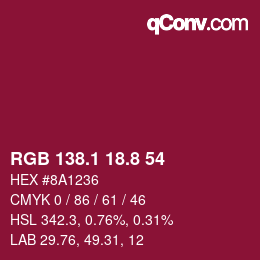 カラーコード: RGB 138.1 18.8 54 | qconv.com