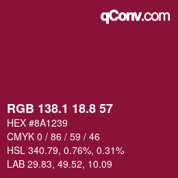 カラーコード: RGB 138.1 18.8 57 | qconv.com