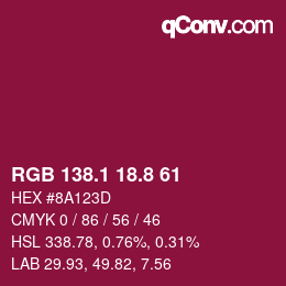 カラーコード: RGB 138.1 18.8 61 | qconv.com