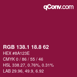カラーコード: RGB 138.1 18.8 62 | qconv.com