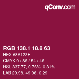 カラーコード: RGB 138.1 18.8 63 | qconv.com