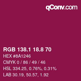 カラーコード: RGB 138.1 18.8 70 | qconv.com