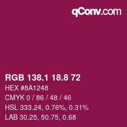 カラーコード: RGB 138.1 18.8 72 | qconv.com