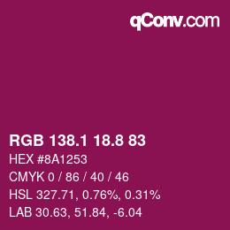 カラーコード: RGB 138.1 18.8 83 | qconv.com