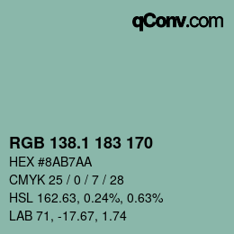 カラーコード: RGB 138.1 183 170 | qconv.com