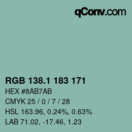カラーコード: RGB 138.1 183 171 | qconv.com