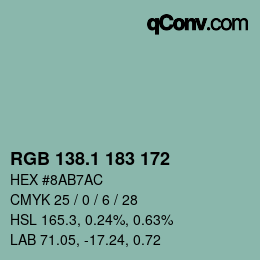 Color code: RGB 138.1 183 172 | qconv.com