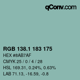 カラーコード: RGB 138.1 183 175 | qconv.com