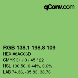 カラーコード: RGB 138.1 198.8 109 | qconv.com